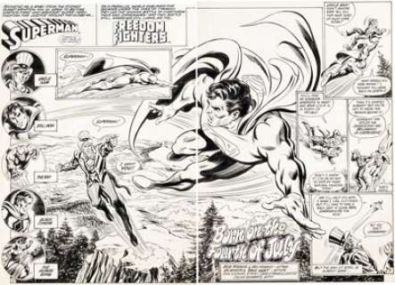 Irv Novick and Dave Hunt - DC Comics Presents #62 Freedom Fighters Double Splash Pages 2-3 Original Art (DC, 1983).... (Total: 2 Original Art)