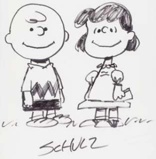 Charles Schulz - Charlie Brown and Lucy Van Pelt from Peanuts Sketch Original Art (c. 1970s).