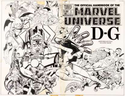 Ed Hannigan and Joe Rubinstein The Official Handbook of the Marvel Universe #4 Wraparound Cover Original Art (Marvel, 1983).