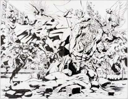 Dale Eaglesham and Prentis Rollins Justice Society of America #15 Double Splash Pages 12-13 Original Art (DC, 2008).