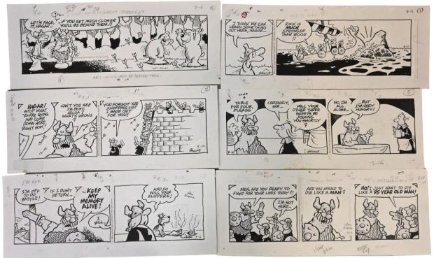 Lot 98 - 9 Chris Browne, Hagar the Horrible Daily Comic Strip Original Art Ink on paper, ten original multi-panel daily comic… | misc / divers