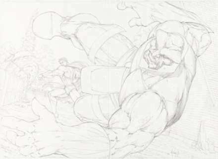 Michael Turner Superman / Batman #13 Double Splash Pages 2-3 Pencils Original Art (DC, 2004).
