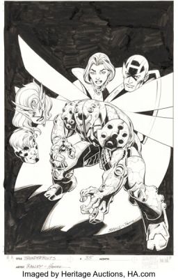Mark Bagley and Scott Hanna Thunderbolts #35 Cover Original Art (Marvel, 2000).