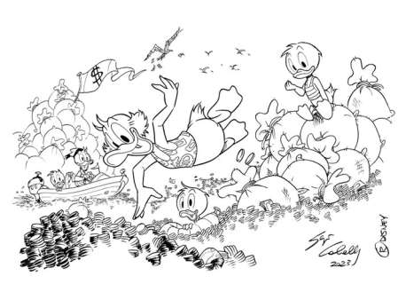 Sergio Cabella | Topolino - Un bel tuffo aureo - original inked unpublished drawing by Sergio Cabella - (2023) | Catawiki