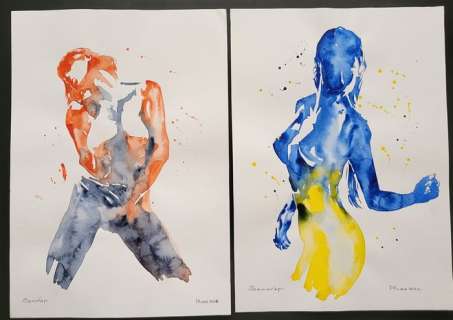 Olga Dolzhikova (Muse) - 2x original artworks "Grisailles" - (2022) | Catawiki