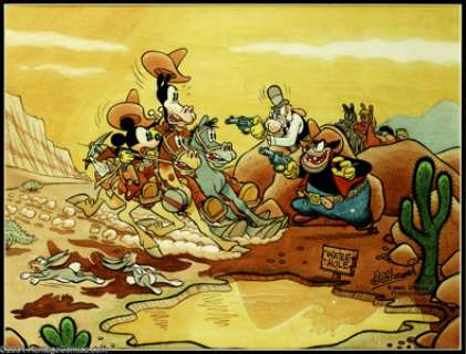 Floyd Gottfredson - Mickey Mouse Western Painting "Race for Riches" (No Publisher, 1980). This -