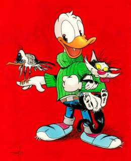 Jordi Juan Pujol - Donald Duck Tribute to Gaston Lagaffe - Original Painting - Watercolor Art | Catawiki