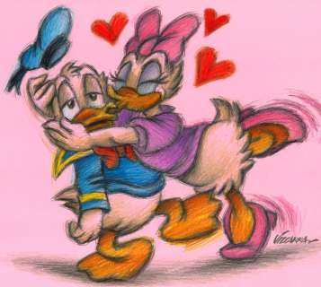 Joan Vizcarra - Donald & Daisy Duck - Celebrating Love - Original Drawing - Pencil Art - Hand Signed | Catawiki