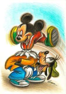 Joan Vizcarra - Mickey Mouse& Goofy Playing Leapfrog - Original Drawing - Colored Pencils | Catawiki