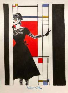 Lapone, Antonio - 1 Original colour drawing - Femme Mondrian n. 2