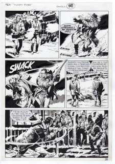 Miguel Angel Repetto - Tavola originale per TEX 545 ‘Fuga dal grande Nord’. Cm. 28,5 x 41. Anno di esecuzione 2006. Pag. 35 (al margine è scritto tavola 141 perché la storia inizia sul Tex 544).  Il supporto, come sempre in Repetto, è un cartoncino glossy.