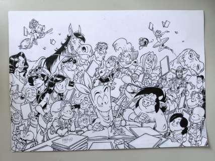 Stédo - 1 Original drawing - Les Sisters, les Profs, les Petits Mythos, Les Pompiers, les Gendarmes, Spoon & White... - 25 ans de Bamboo Édition - 2023 | Catawiki