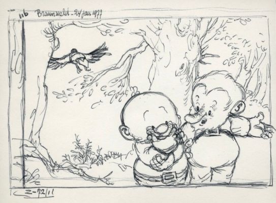 Dulieu, Jean - 1 dessin au critérium original - Paulus de Boskabouter - "Paulus, Pieter en Salomo" (1977) | Catawiki