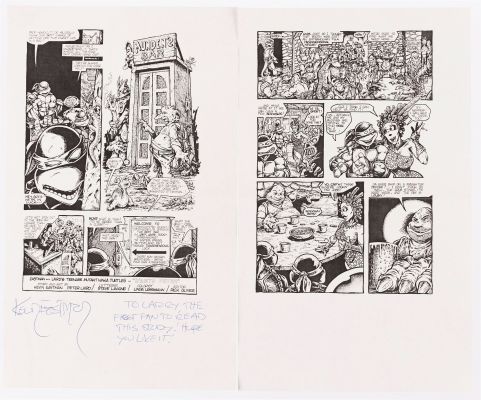 Lot 23 - GRIMJACK #26 TEENAGE MUTANT NINJA TURTLES COMPLETE STORY PROOF SIGNED BY KEVIN EASTMAN. | Hake’s