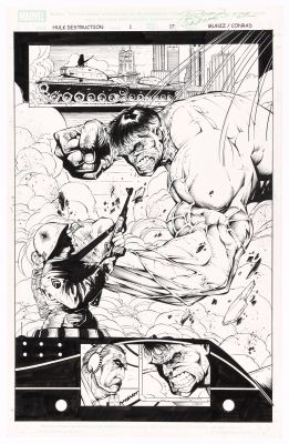 Lot 101 - JIM MUNIZ HULK: DESTRUCTION #1 COMIC BOOK PAGE ORIGINAL ART. | Hake’s