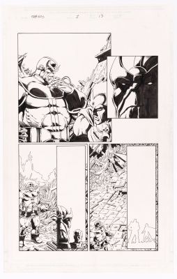 Lot 138 - JIM STARLIN THANOS #1 COMIC BOOK PAGE ORIGINAL ART. | Hake’s