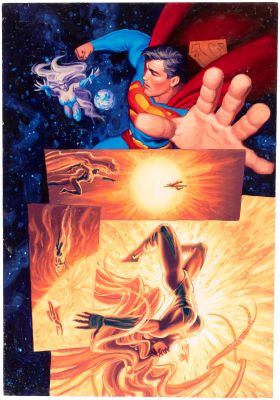 Lot 21 - THE BROTHERS HILDEBRANT SUPERMAN: THE LAST GOD OF KRYPTON COMIC BOOK PAGE ORIGINAL ART PAINTING. | Hake’s