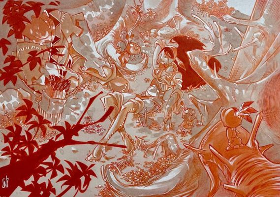 Keramidas, Nicolas - 1 Original colour drawing - Luuna - Pok-Ta-Pok - Sérigraphie Forbidden Zone - 2006 | Catawiki