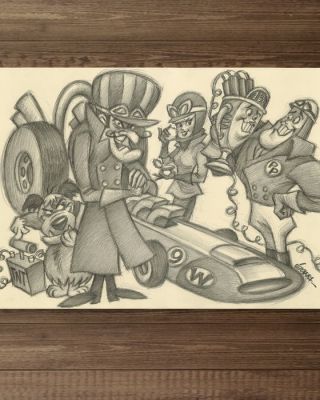 Joan Vizcarra - Crayon original - Wacky Races Cast Reunion – Hand Signed | Catawiki
