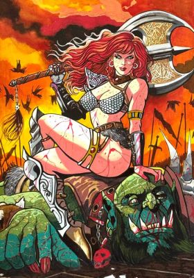Candita, Giuseppe - 1 Original colour drawing - Red Sonja - End of the battle - 2026