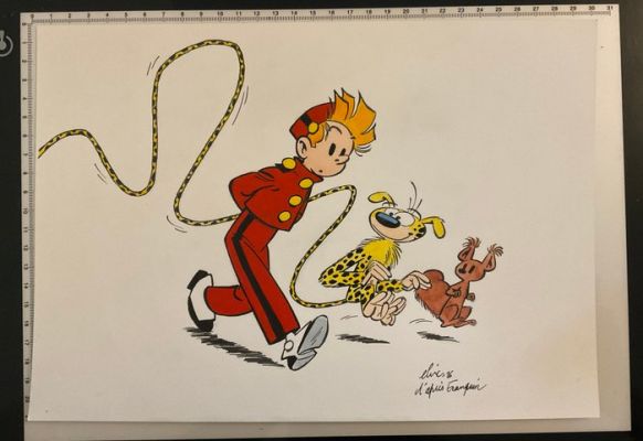 Elric (Dufau, Elric) - 1 Gouache - Spirou, le Marsupilami et Spip, hommage à Franquin - 2026 | Catawiki