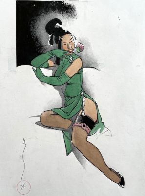 Michetz, Marc - 1 Original colour drawing - Kogaratsu - Japanese Pin-Up - Extra drawing on the back!