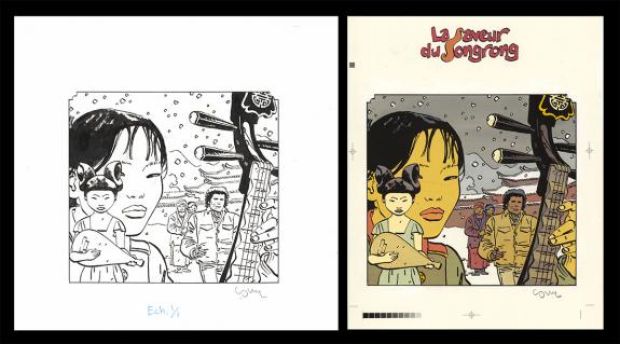 Cosey | Couverture originale accompagnée de sa mise en couleur à la gouache sur papier - La Saveur du Songrong - Jonathan | Daniel Maghen