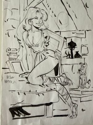 Meynet, Félix - 1 Original preliminary drawing - Hommage à Uderzo - Falbala et Idefix | Catawiki