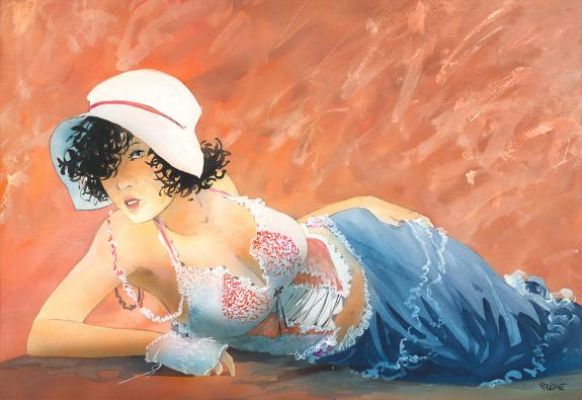 Patrick Prugne | Illustration originale réalisée pour un portfolio - La Fille sur la Falaise - L’Auberge du Bout du Monde | Daniel Maghen