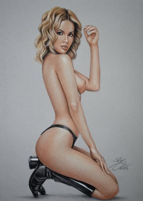 Sly - 1 Original colour drawing - Pin Up - Silent elegance - 2025 | Catawiki