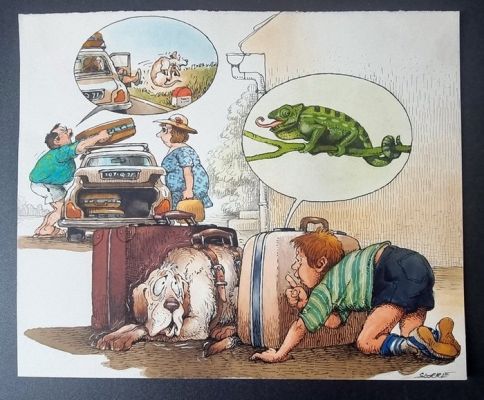Serre, Claude - 1 Original drawing - Humour Noir - Les vacances / Chien valise - 1984 | Catawiki