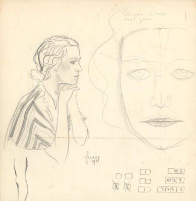 Hergé | Crayonné original,Portrait de la première femme de Hergé réalisé en 1933 accompagnée d’une recherche pour Quick et Flupke au dos | Daniel Maghen