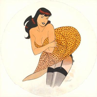 Philippe Berthet | Illustration originale réalisée sur un papier arrondi contrecollé sur un carton - Pin-Up | Daniel Maghen