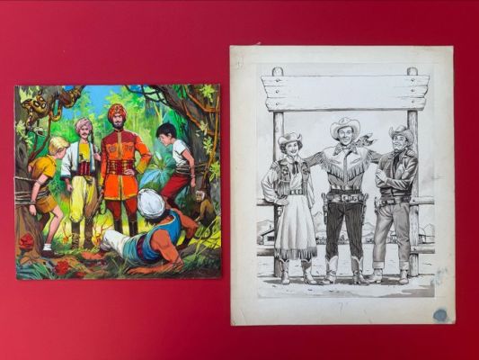 Joaquin Pino (Chacopino) - James Edwin McConnell - 2 Original drawing - Roy Tiger Nummer 68 Titelbild - Western Illustration (Colorado Kid?) | Catawiki