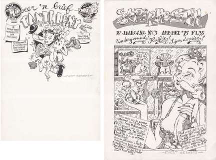 Geradts, Evert | 2 original illustrations  - 1 cover art for Striprofiel and 1 design for stationery â€œTante Lenyâ€  - (1973) | Catawiki