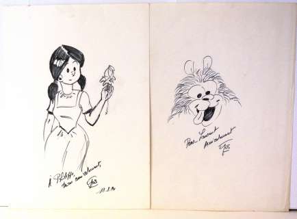 Gos - Lot de 2 dessins 2 Dessins dédicace Ã  l’encre noire et feutre  noir signés. [...] | Arthema Auction