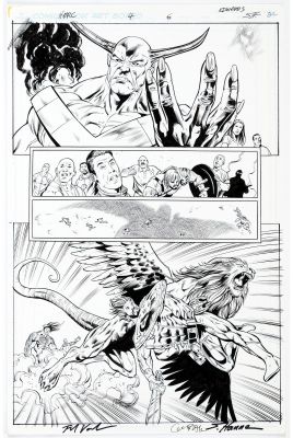 Scott Hanna | Tavola originale per Herc #4 pg. 6. Cm. 28 x 43. Inchiostro di Scott Hanna su DIGITAL BLUE LINES di Edwards. MARVEL 2011. Firmato da Scott Hanna e dagli autori Greg Pak and Fred Van Lente. Note: While this is the final published artwork, only the&hellip; | Art e Fumetto
