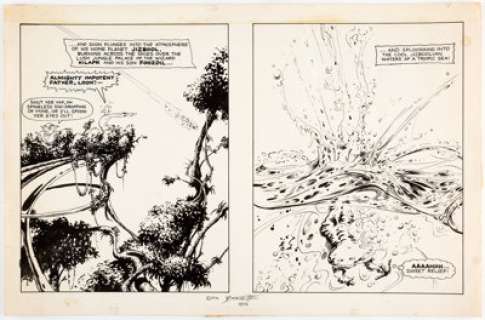 Steve Bissette Kubert School Inking Exercise Original Art Two-Page Spread, One Sheet (1976).... | Heritage