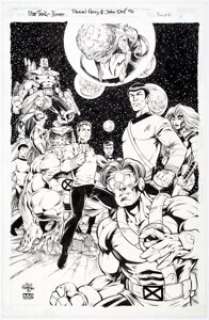 Pascual Ferry and John Dell - Star Trek / X-Men #1 Pin-Up Illustration Original Art (Marvel, 1996).