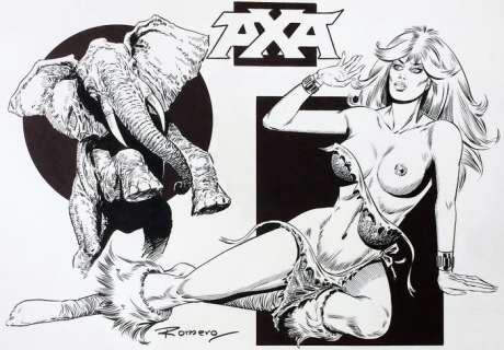 Romero, Enrique Badia | Original pin-up  - Axa and Elephant  - (2015) | Catawiki