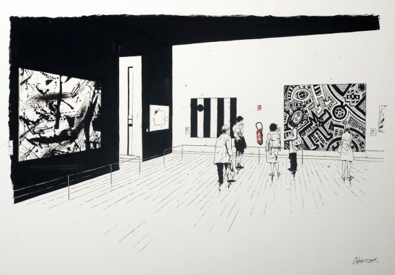 Christophe Chabouté | Museum - Encre de Chine et acrylique sur papier | Huberty Breyne Gallery