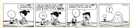 Charles Schulz - Very Early Peanuts Daily Strip (Very Rare Strip Where Charlie Brown Finally Wins For Probably the Very 1St Time!) 4-10-1953