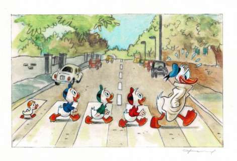 Fernandez, Tony - Original Mixed Media Artwork - Donald Duck and The Nephews inspired by The Beatles cover | Catawiki