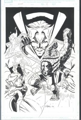 David Williams | David Williams Fantastic Four Cover - the Ff Vs Grandmaster - Each Ff Member Using Thier Powers - Great Action Issue Marvel Adventures: Fantastic Four # 14 Page Cover | Koch Comic Art