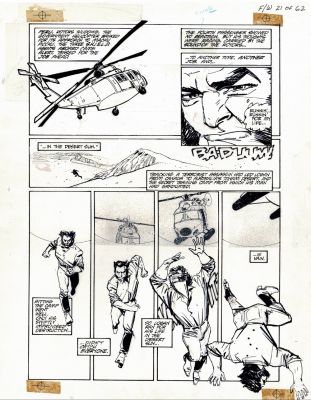 Howard Chaykin | Nick Fury / Wolverine: Scorpio Connection P 21 (Wolverine in 6 of 7 Panels Being Gunned Down!) Large Art - 1990 | Romitaman