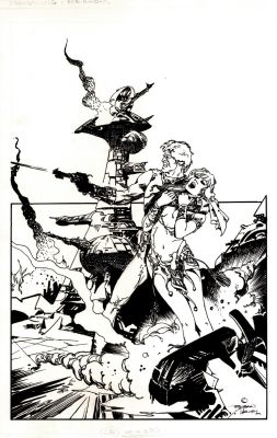 Esteban Maroto | ’Changeling’ Published Novel Illustration (Warrior Grabs Babe During Sci-Fi Battle!) 1979 | Romitaman