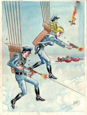 Bill Ward | Blackhawk And Lady Blackhawk Large Mixed Media Illustration (1980S) | Romitaman