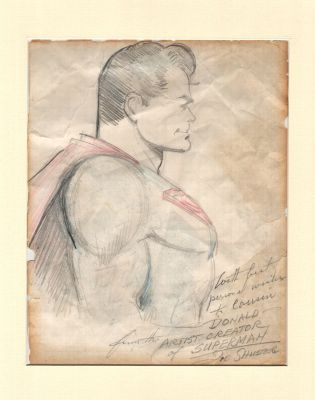 Joe Shuster | Vintage Golden Age Hand-Colored Superman Drawing Gifted & Decicated To Shuster’s Cousin! | Romitaman