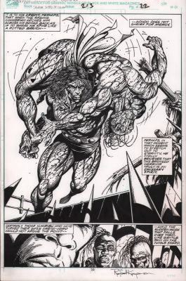 Rafael Kayanan | Savage Sword of Conan #213 P.22 - Conan Suplex Splash - Signed - 1993 | Anthony’s Comic Book Art