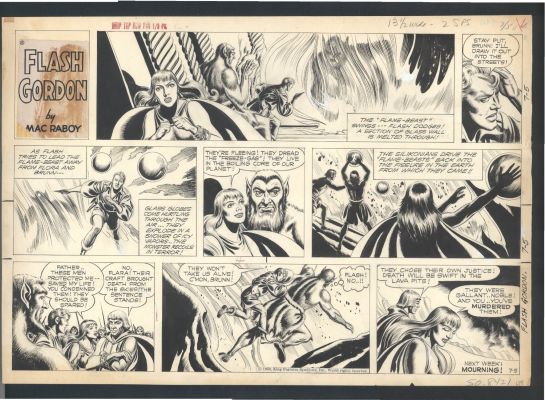 Mac Raboy | Awesome Mac Raboy Flash Gordon Sunday Strip - Battling a Flame-Beast - Aliens - Princess Issue Flash Gordon Page 7-5-1959 | Koch Comic Art